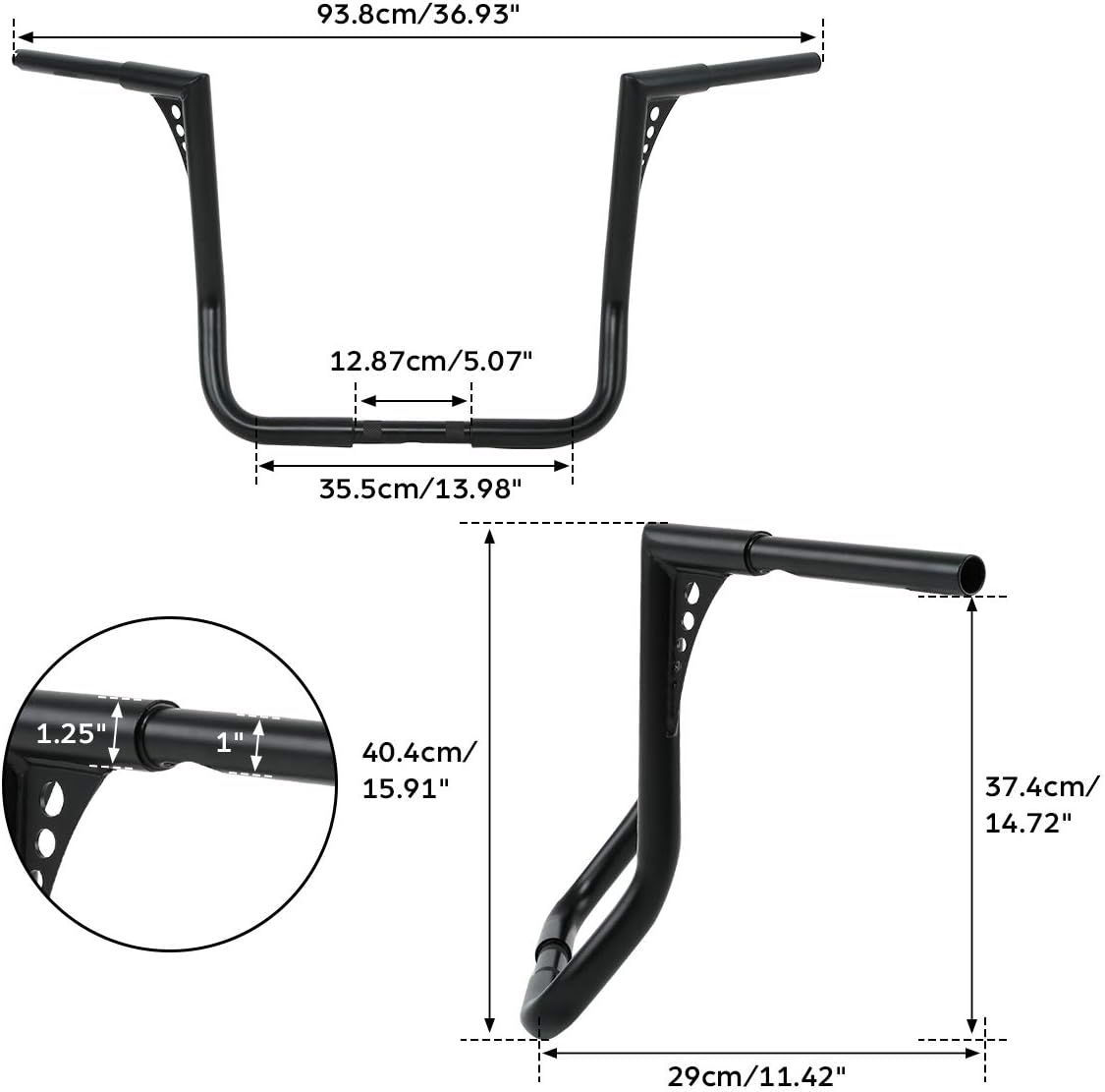 TCT-MOTORPARTS 16' Rise Ape Hangers Bars 1-1/4' Handlebars Fit for Harley Touring Electra Street Glide, Ultra Limited and Tri Glide models, Dressers, Baggers