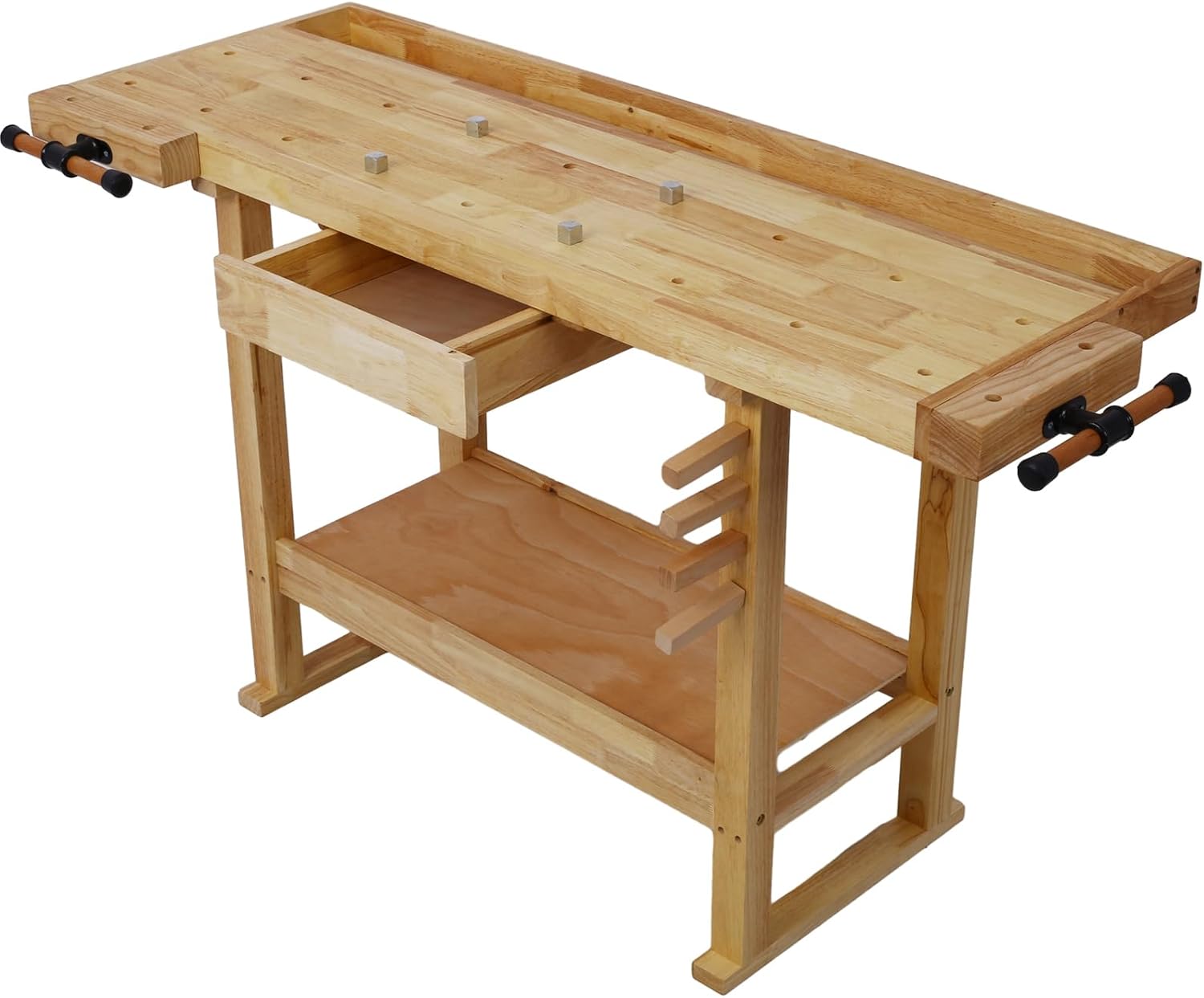 Gecheer 55-Inch Wooden Workbench for Garage, Workshop, or Home – Rubberwood Table with Bar Clamps (2x12 + 2x24), Drawers, Shelves, and Adjustable Handles – Holds Up to 330 lbs