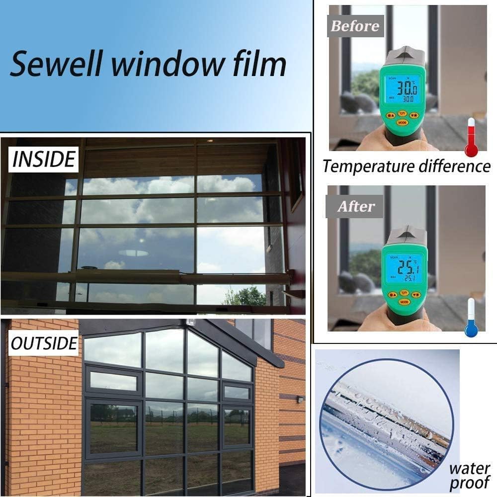 Reflective Window Film One Way Mirror Privacy Film Heat Control Anti UV Adhesive Window Tint Sticker for Home and Office, 35.4Inch x 100Feet, Gold Silver