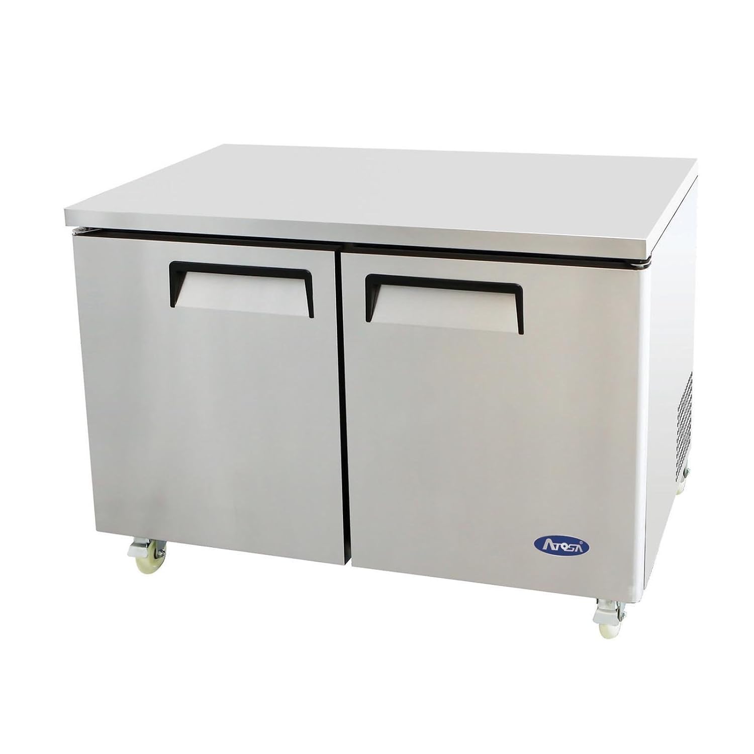 Atosa MGF8406GR 48' Undercounter Worktop Food Prep Freezer for Restaurant Pub Bar Cafeteria | 2 Solid Swing Door, 2 Adjustable Epoxy Coated Shelves | 13.4 Cu. Ft | Stainless Steel, 115v (-8°F to -0°F)