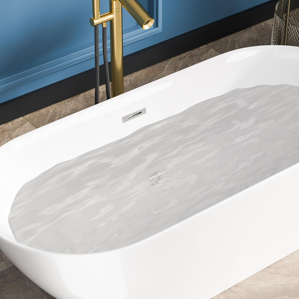 Sarlai 67 Inch Acrylic Freestanding Soaking Bathtub Contemporary Soaking White Tub Stand Alone Ergonomic Bathtub with Chrome Drain and Overflow