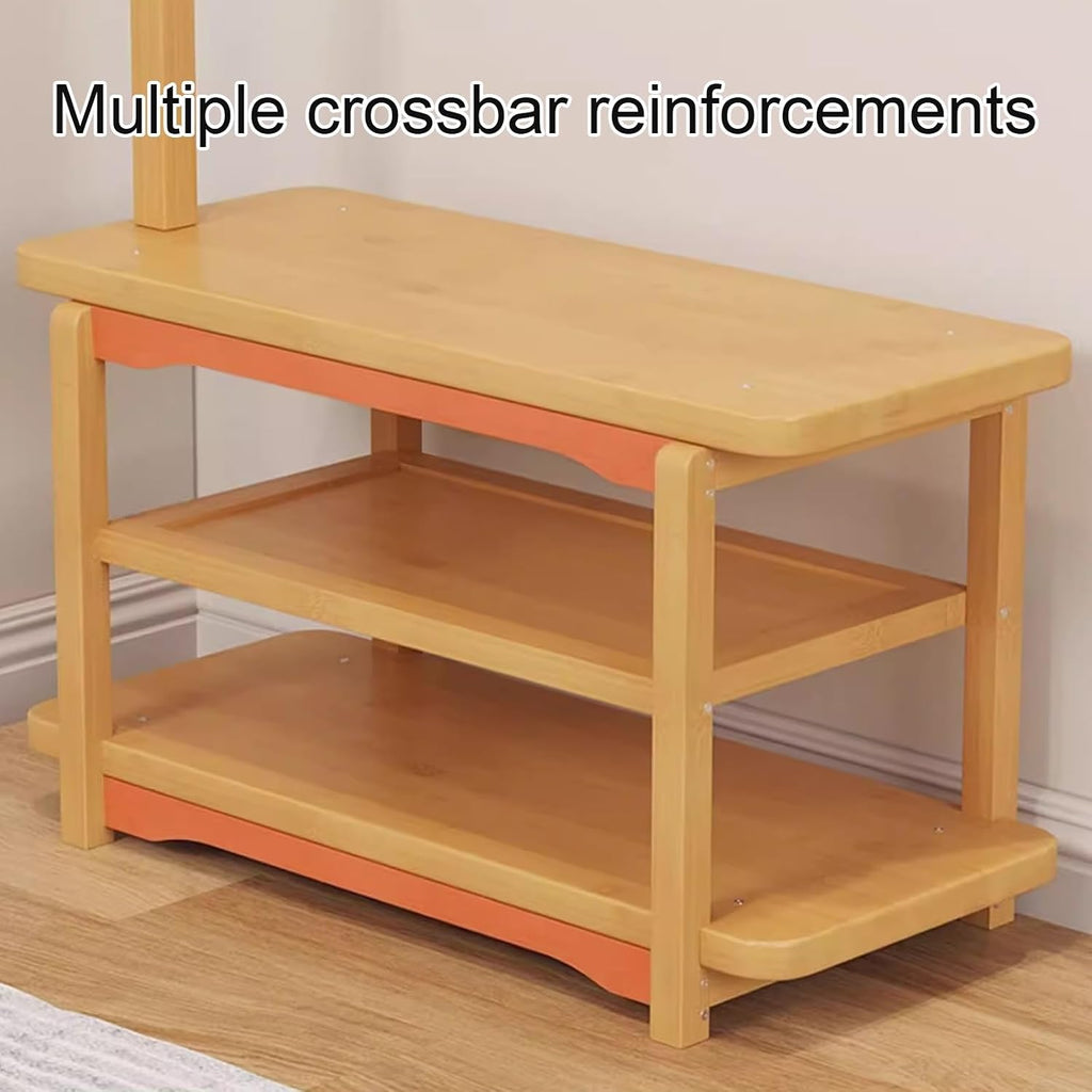 Small Closet Organizers and Storage System Bamboo Clothing Rack Increased Seat Width Reinforced Crossbar Multifunctional Garment Rack for Entryway