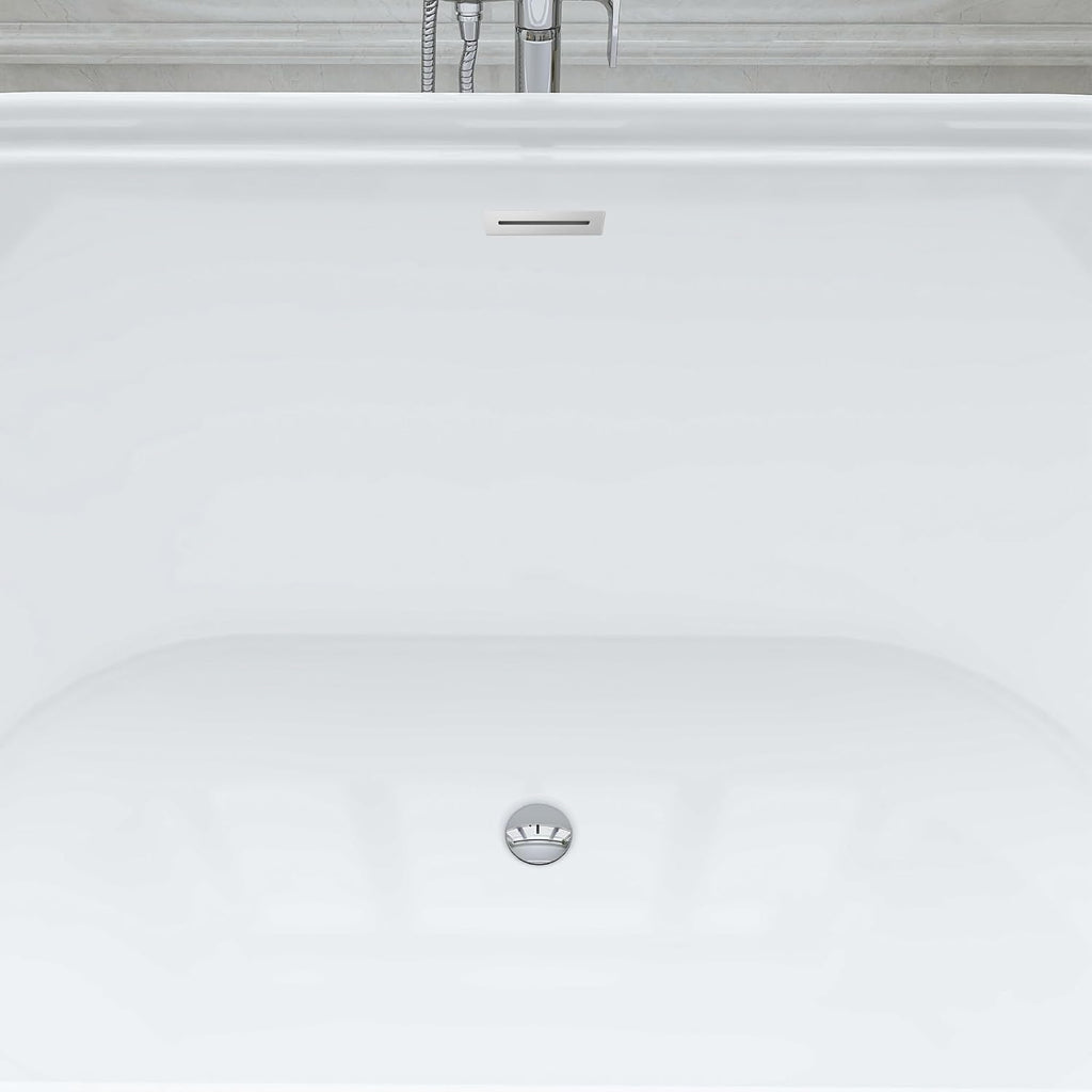 HomeBeyond 59 Inch Free Standing Bathtub | Acrylic Freestanding Soaking Tub, Classic Bathroom Stand Alone Tub Suitable Single Person Bathing, Polished Chrome Overflow