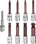9Pcs Ball End Hex Bit Socket 1/2' Square Drive Metric Extension Impact Bit Power Nut Driver Set 4/5/6/8/10/12/14/17mm