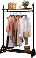 Garment Rack Heavy Duty Clothing Rack with 2 Tier Wooden Shelves, Black Metal Clothes Rack for Bedroom and Clothing Store, Adjustable Height Hanging Rod, Easy to Assemble Coat Rack