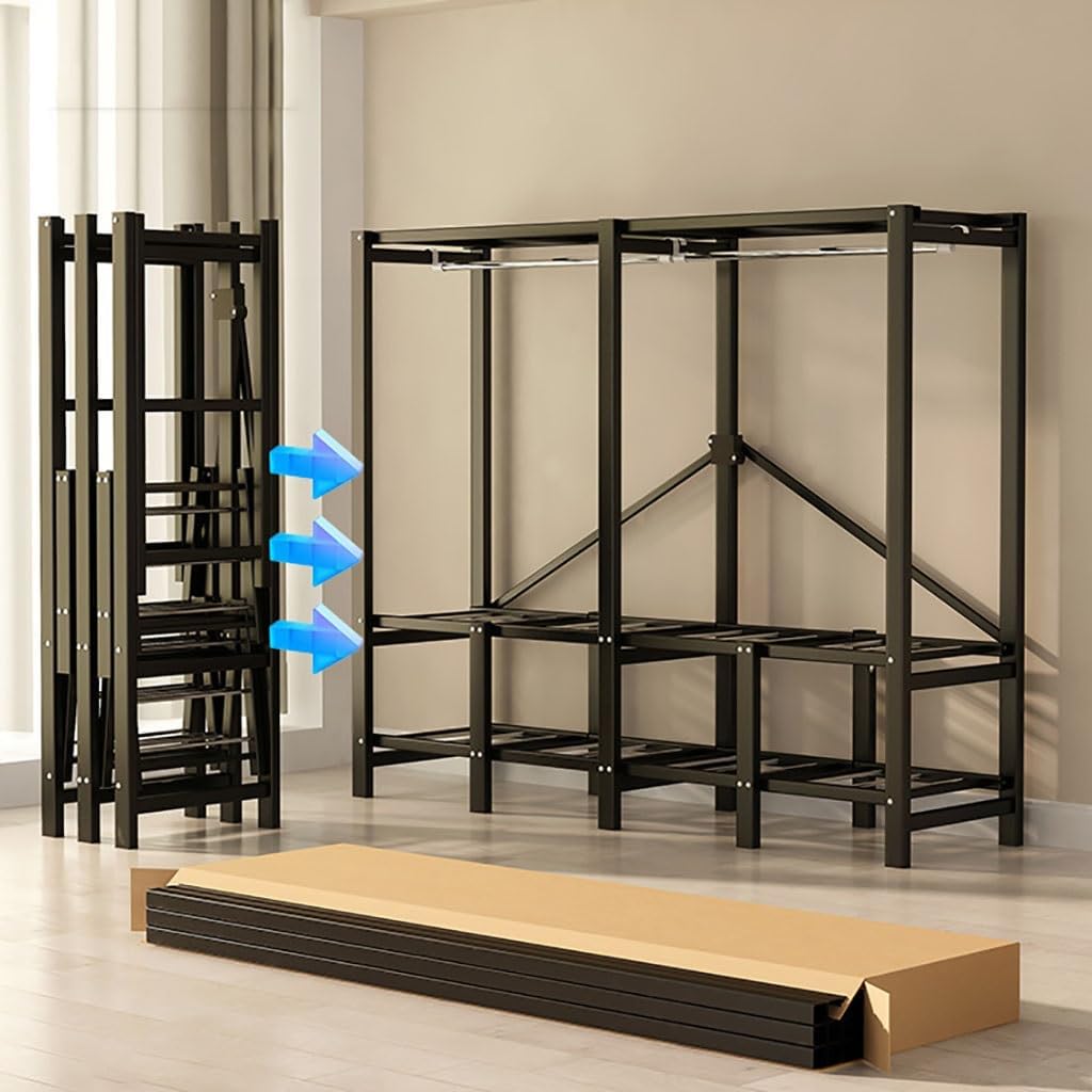 Portable Garment Rack - 66 Tall Heavy-Duty Cloth Cover Clothing Rack with Shelf - Foldable Clothing Organizer for Bedroom and Wardrobe