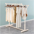 Floor Standing Retail Metal Clothing Rack, Heavy Duty Double-Rod Movable Clothing Shelf, Multifunctional Standing Rolling Garment Rack, for Shopping Mall Clothing Store (White a)