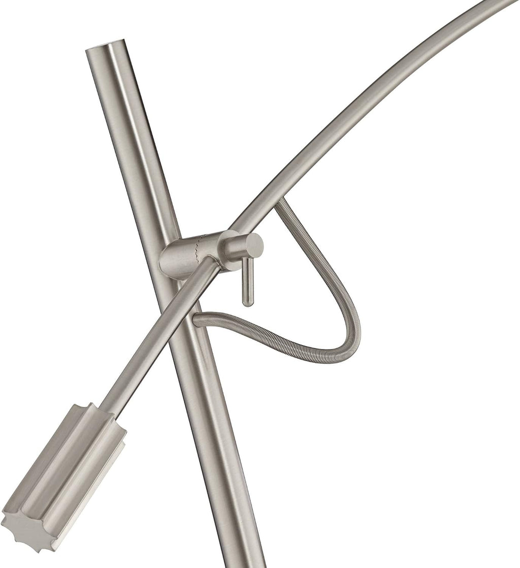 Possini Euro Design Raymond Modern Arc Floor Lamp with USB Charging Port 69' Tall Brushed Nickel Off-White Linen Drum Shade Adjustable Boom Arm for Living Room Reading House Bedroom Home Office