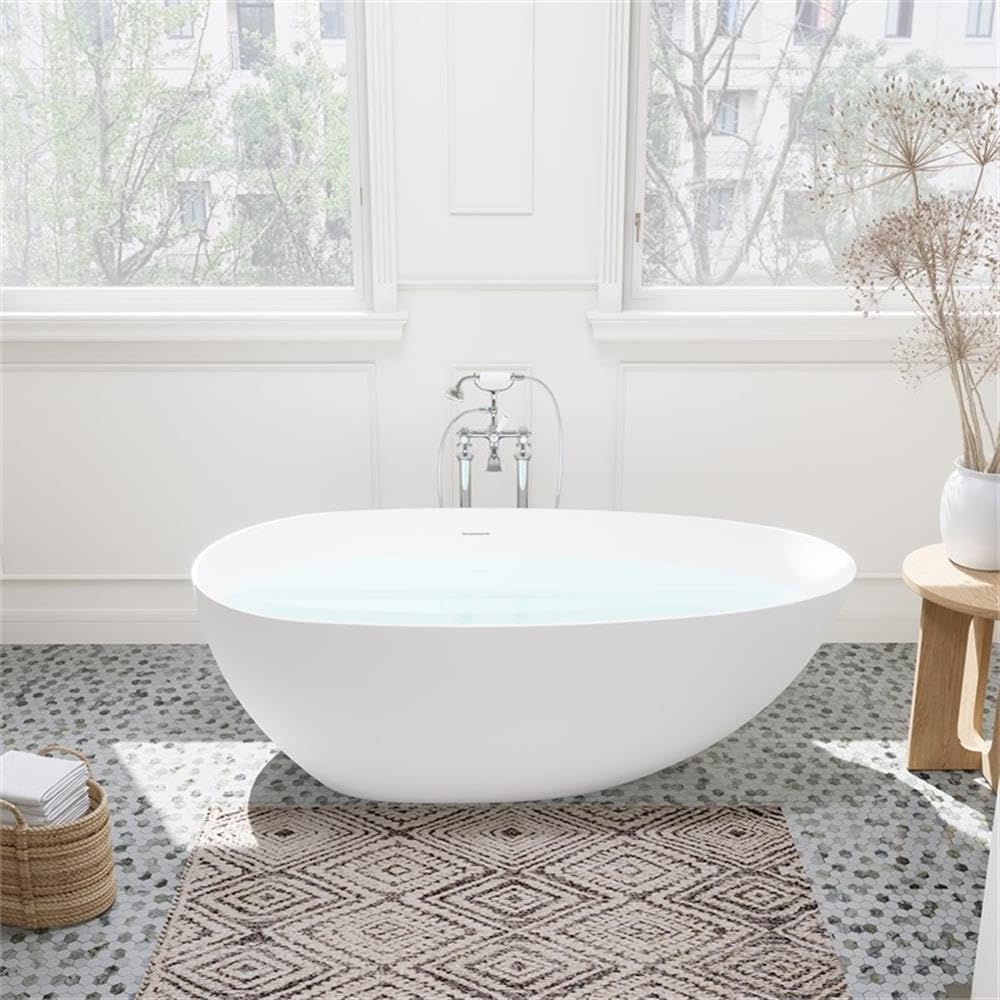 Giotto 67' Solid Surface Freestanding Oval Soaking Bathtub in Matte White