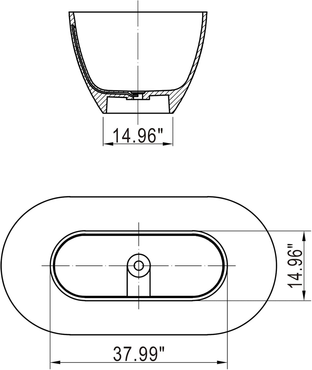 59-Inch Small Freestanding Bathtub – Solid Surface Stone Resin Oval Soaking Tub for Modern Bathroom