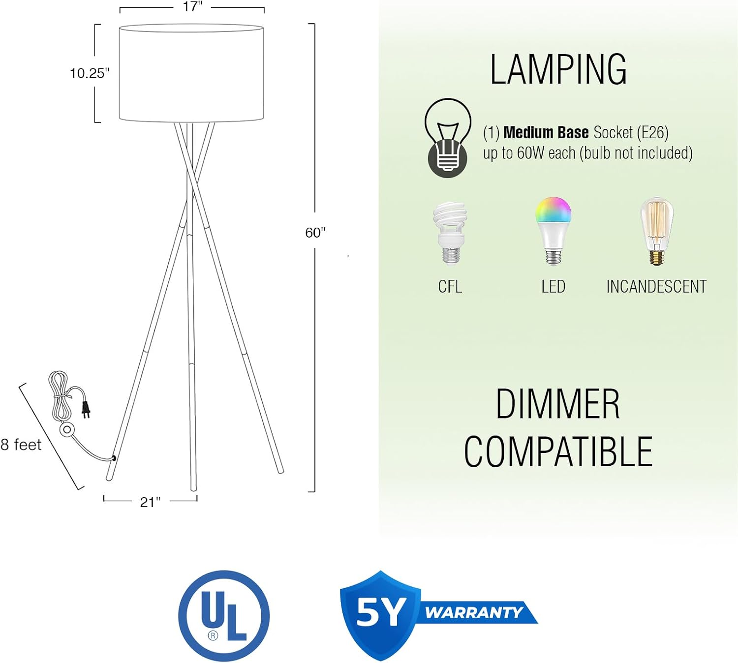 Kira Home Sadie 61' Modern Tripod Floor Lamp with Black Linen Drum Shade, Cross-Leg Standing Light with 9W LED Bulb and Leather Accent, Black Finish