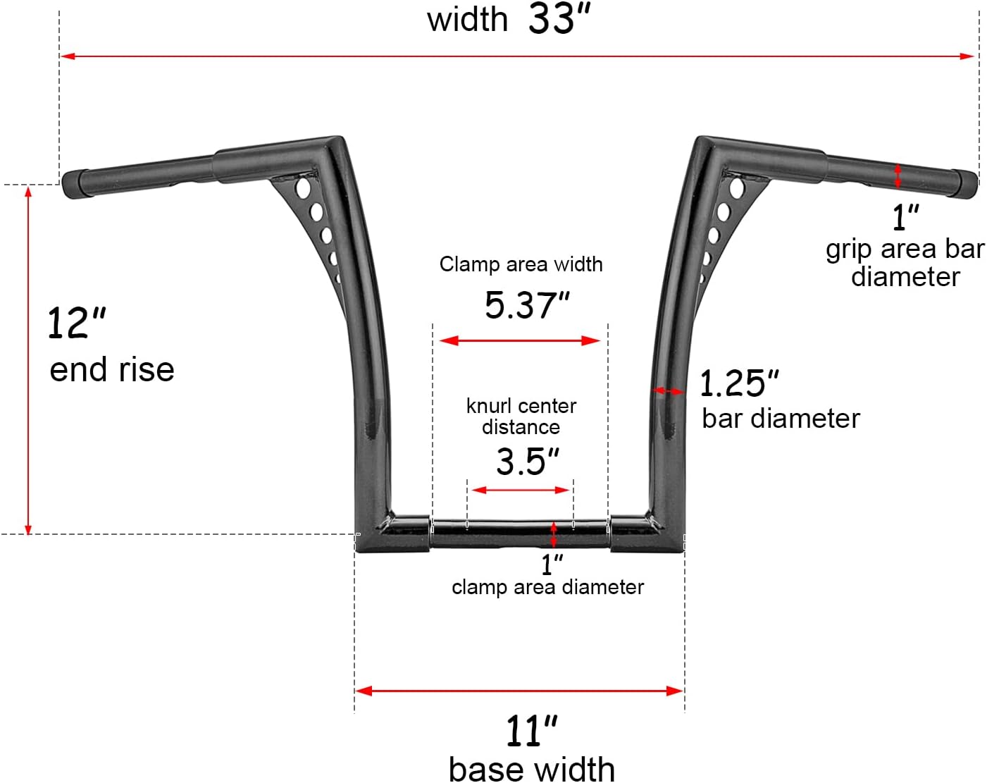 WSays 12' Rise Handlebar Ape Bar 1-1/4' Diameter Bar Compatible with Harley Sportster XL 1200 883 Softail Dyna Touring Road King 1994-2022 and Road Glide 1998-2013 Models, Black