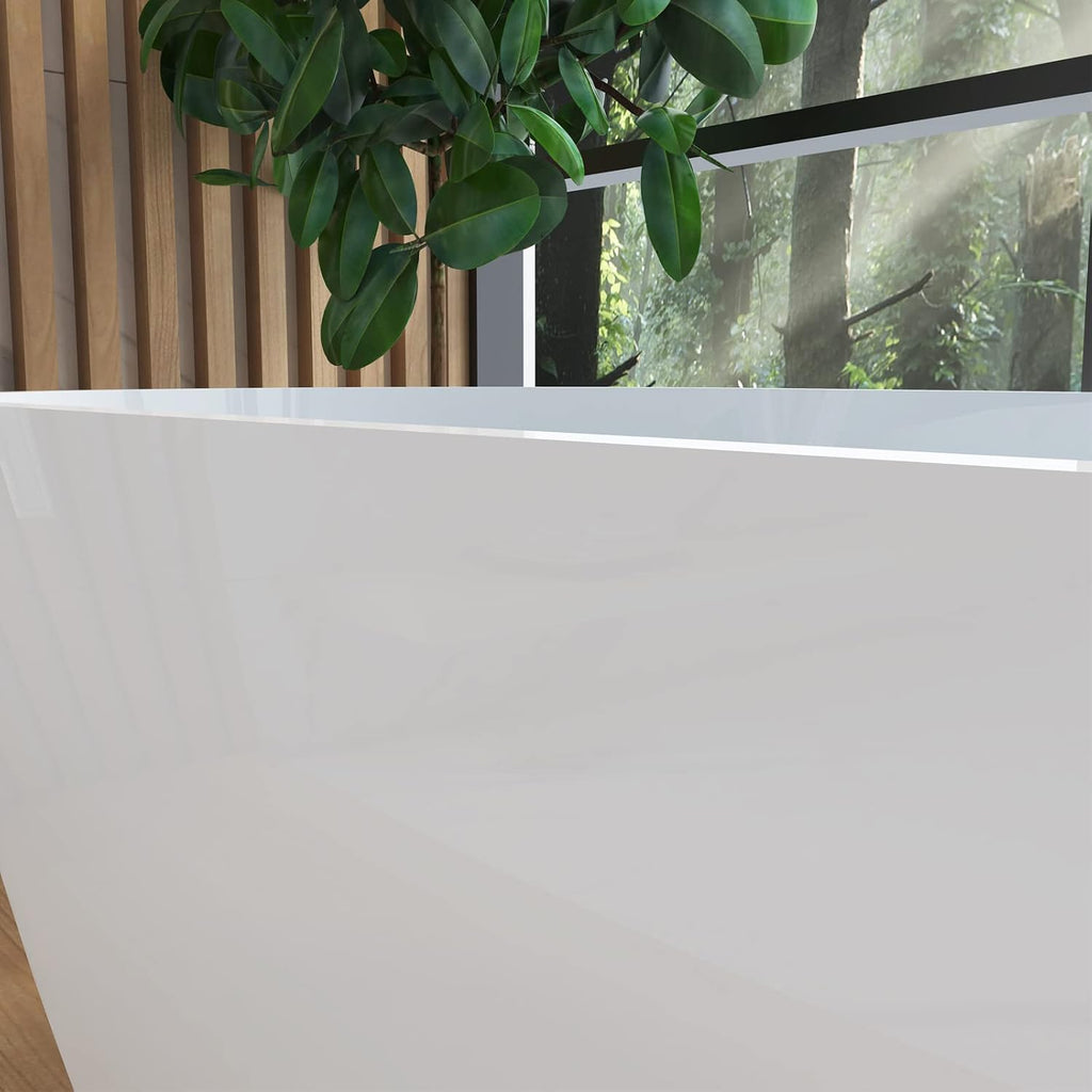 59' Acrylic Freestanding Bathtub, Double Ended Free Standing Tub, Soaking Tub with Integrated Slotted Overflow, Toe-Tap Chrome Drain, cUPC Certified, Glossy White
