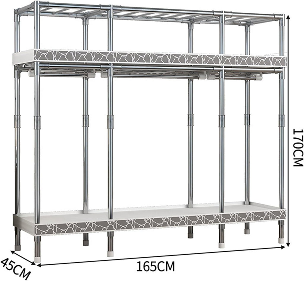 Portable Closets,Covered Clothing Racks For Hanging Clothes, Freestanding Portable Closet,Wardrobe Closet Heavy Duty Garment Rack,Extra Large Clothes Rack With Cover(Beige,165cm)