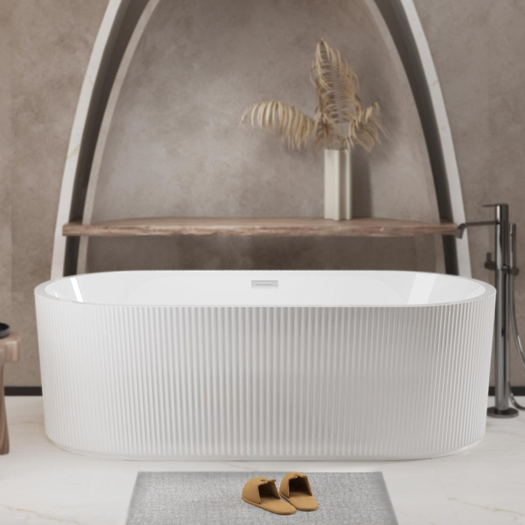 Geelife 59' Linear Acrylic Freestanding Bathtub Stand Alone Soaker Tub