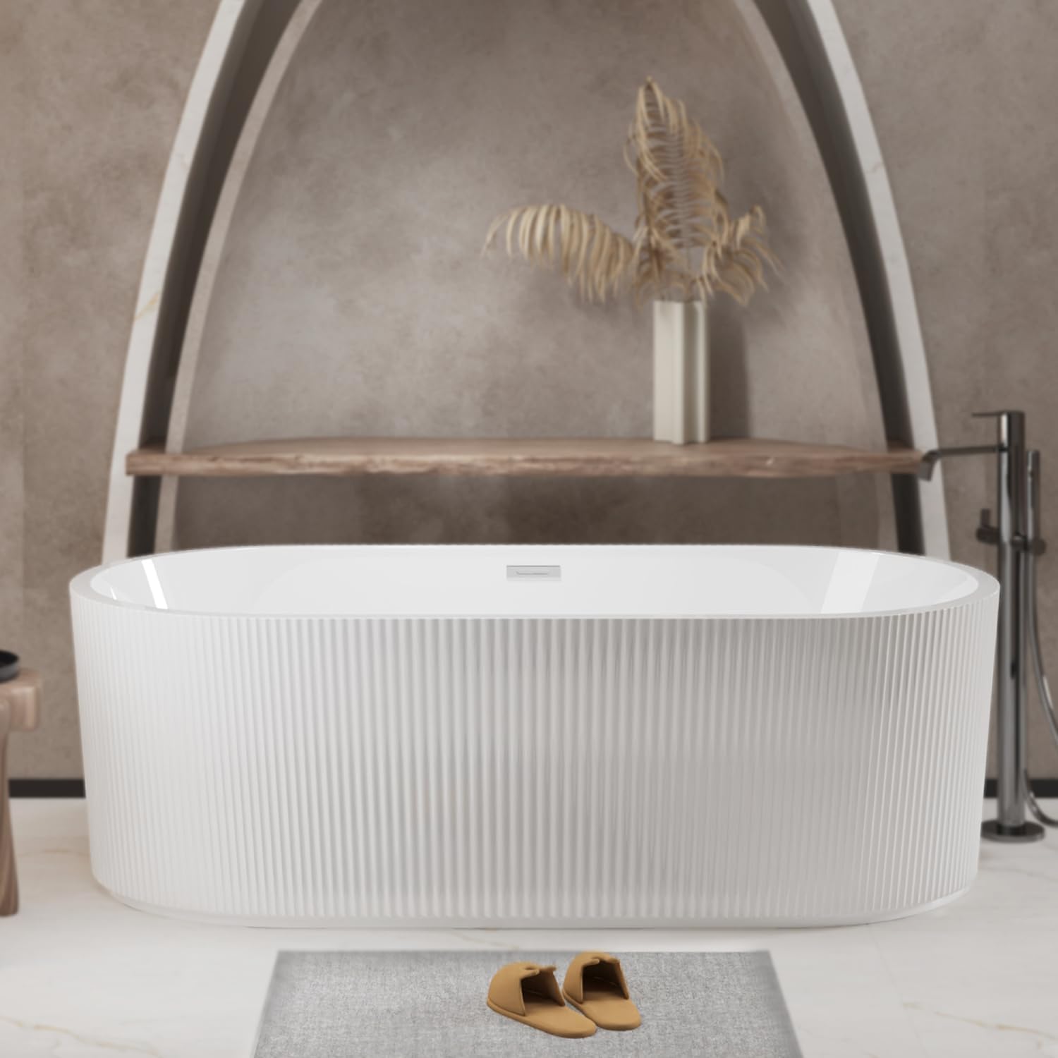Geelife 59' Linear Acrylic Freestanding Bathtub Stand Alone Soaker Tub