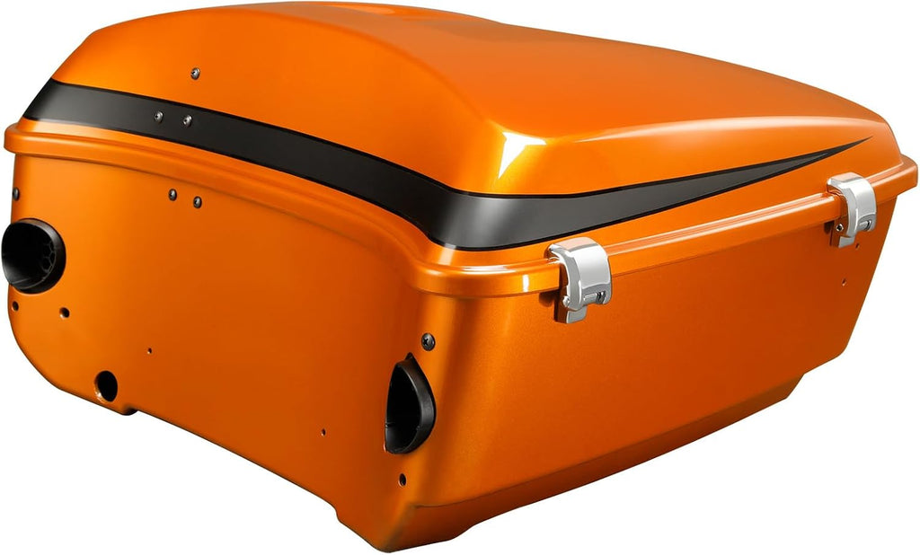 TCMT 13.7' King Motorcycle Trunk Box W/Latch Key Fit For Harley 2014-2025 Touring CVO Road King Road Glide Street Glide Electra Glide Ultra Limited Scorched Orange/Black Denim
