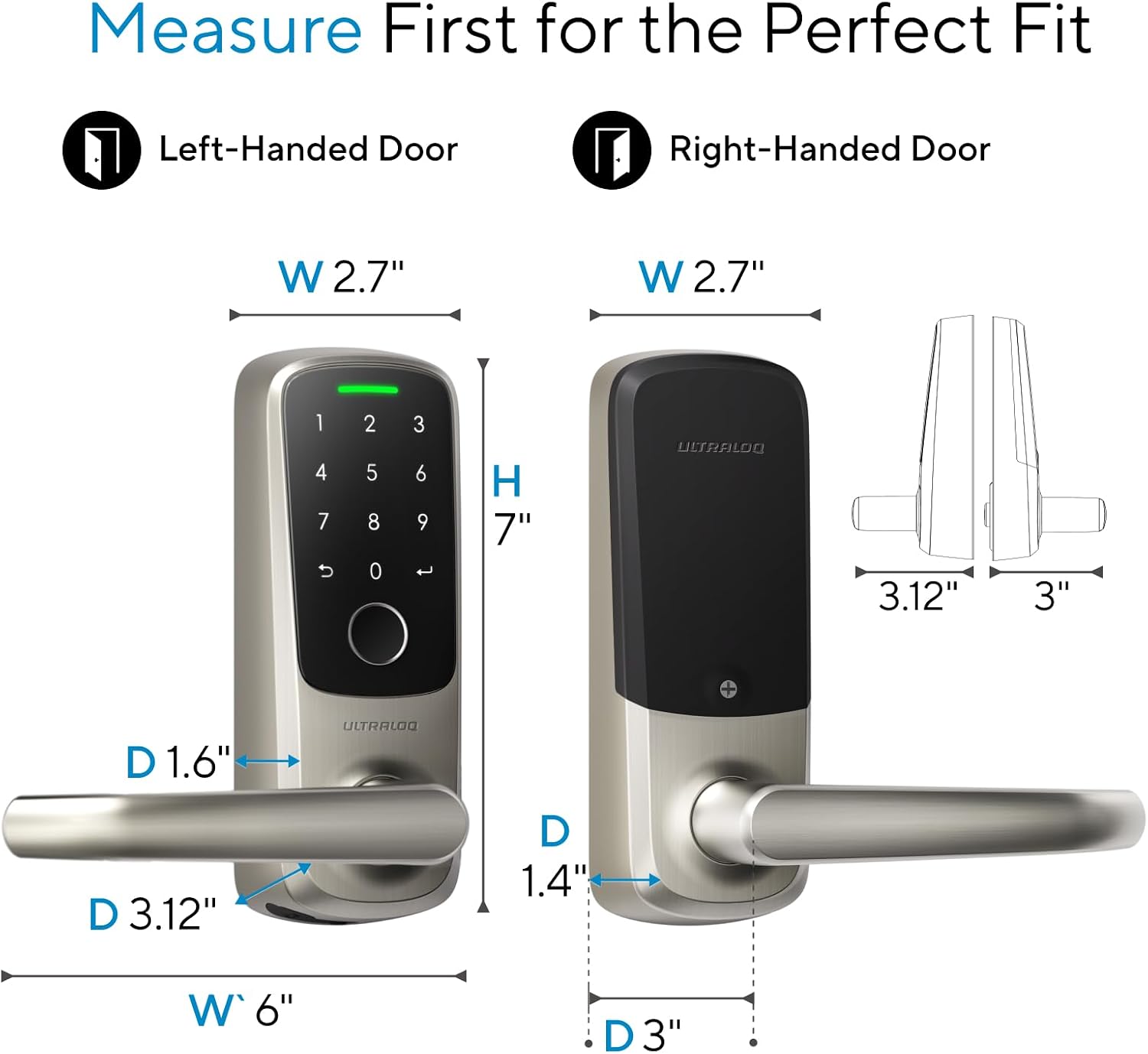 ULTRALOQ Latch 5 Smart Lock, Built-in WiFi 6, Stores Up to 100 Fingerprints, Auto-Lock, Fingerprint Biometric Keyless Entry Door Handle Lock, Auto-Lock, Digital Touchscreen Keypad, App Remote Control
