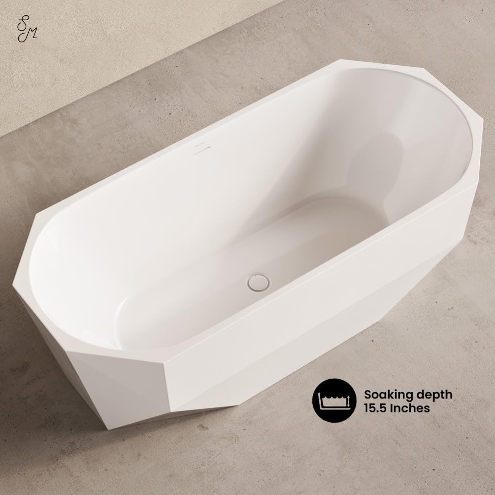 Swiss Madison Brusque 67' Diamond Shaped Soaking Freestanding Bathtub in Glossy White, Drain Included