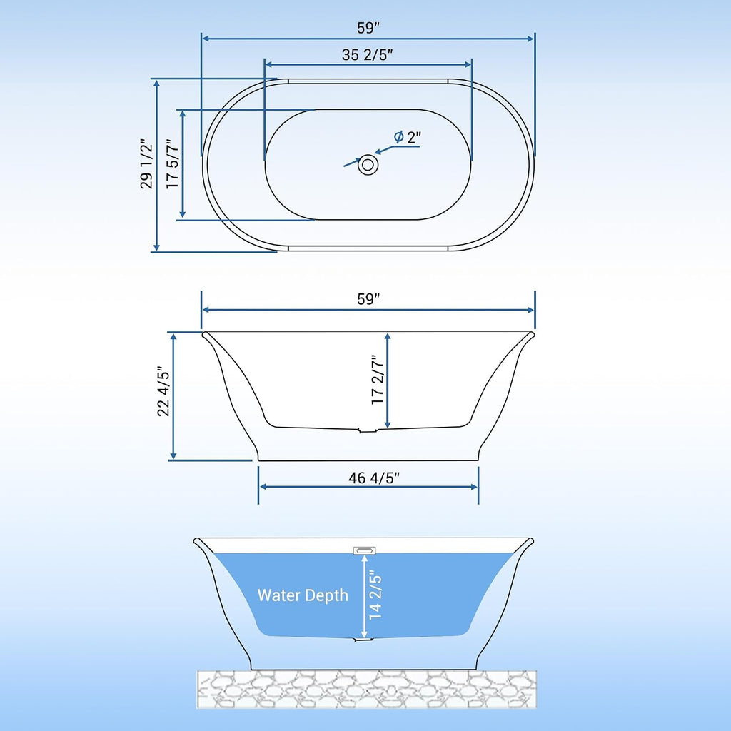Acrylic Free Standing Tub, Modern Soaking Bathtub with Matte Black Drain and Overflow, Glossy White CUPC Certified Ergonomic Bath Tub, 67Inch