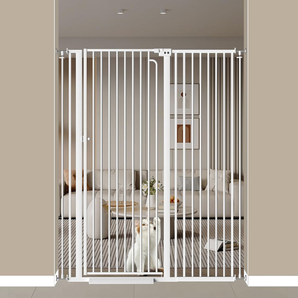 57' Extra Tall Cat Gate, 43.3'-48.0' Wide Pet Gate for Doorway, Pressure Mounted Tall Baby Gate with Door, Walk Through Dog Gate Indoor Stairs, Auto Close Cat Safety Gates, White