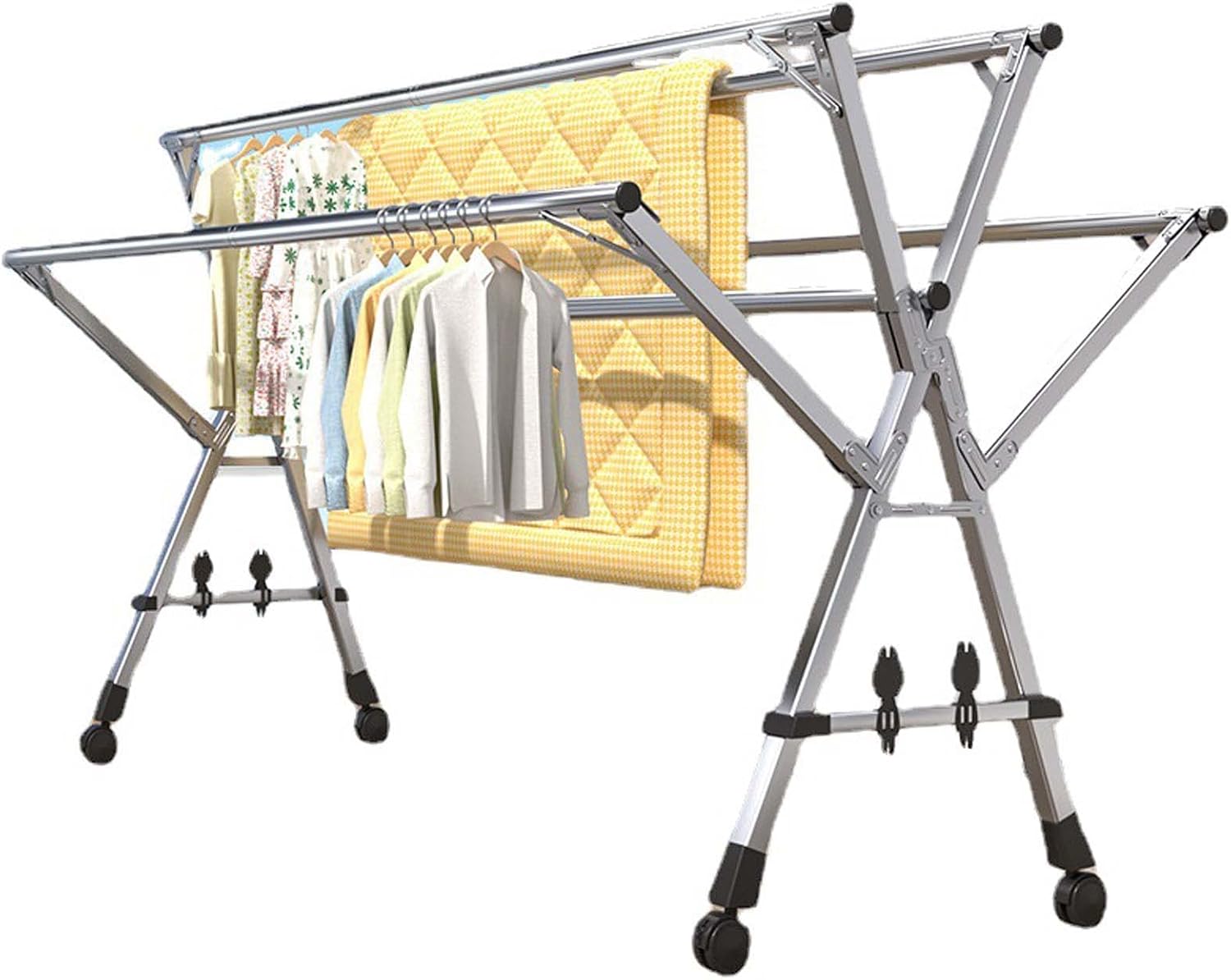 Clothes Drying Rack,Clothes Rack Drying Foldable, Garment Rack Heavy Duty with Wheels, Laundry Rack for Drying Clothes, Collapsible Space Saving Clothes Hanger, for Cloth（Silver-160cm/63in）