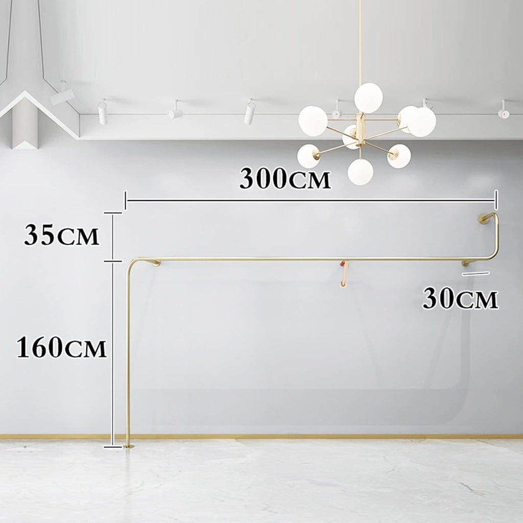 Gold Metal Garment Bracket Frame Wall Mounted Retail Clothing Rack, Heavy Duty Multi-Purpose Hanging Rod for Closet Storage - Modern Simple Commercial Clothes Racks
