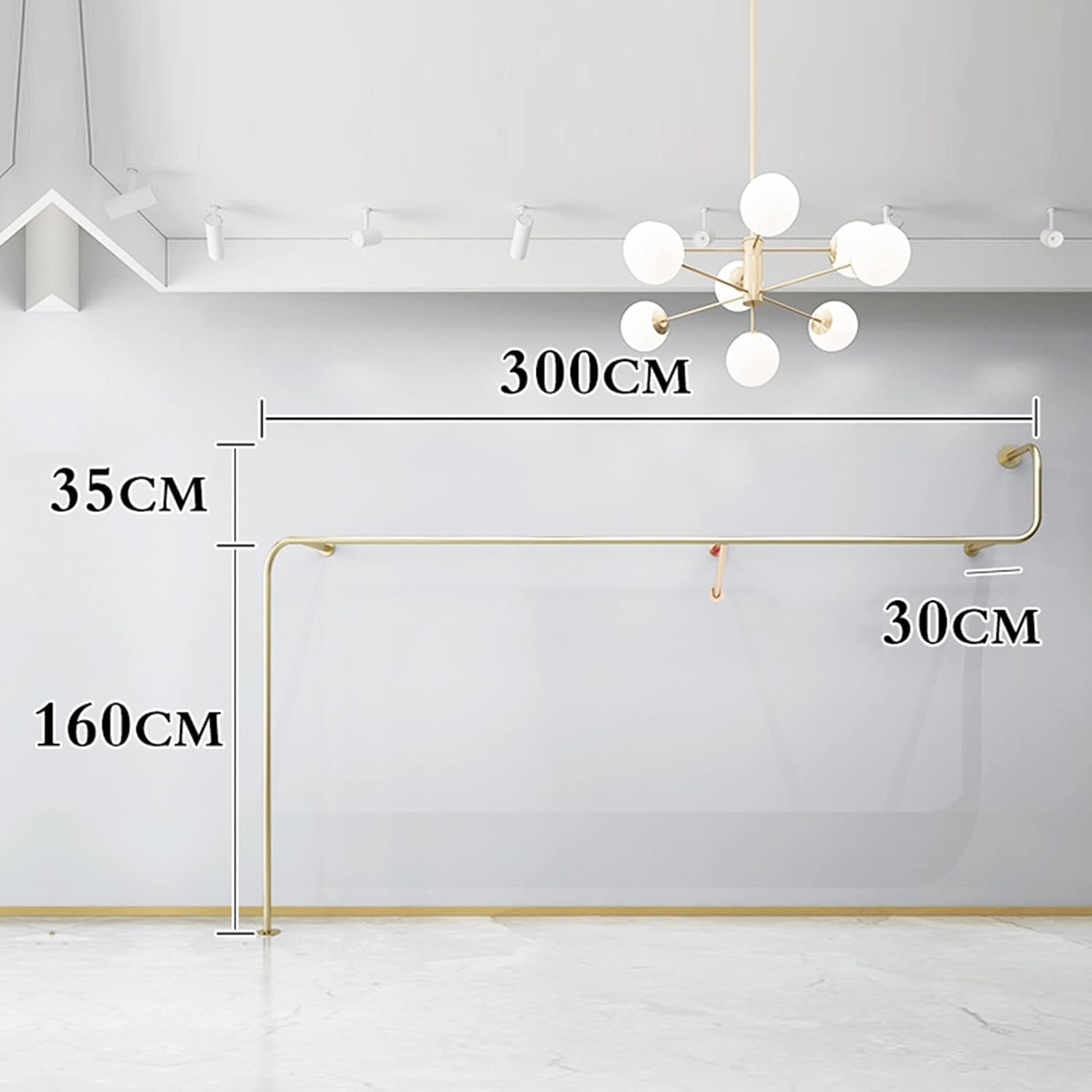 Gold Metal Garment Bracket Frame Wall Mounted Retail Clothing Rack, Heavy Duty Multi-Purpose Hanging Rod for Closet Storage - Modern Simple Commercial Clothes Racks