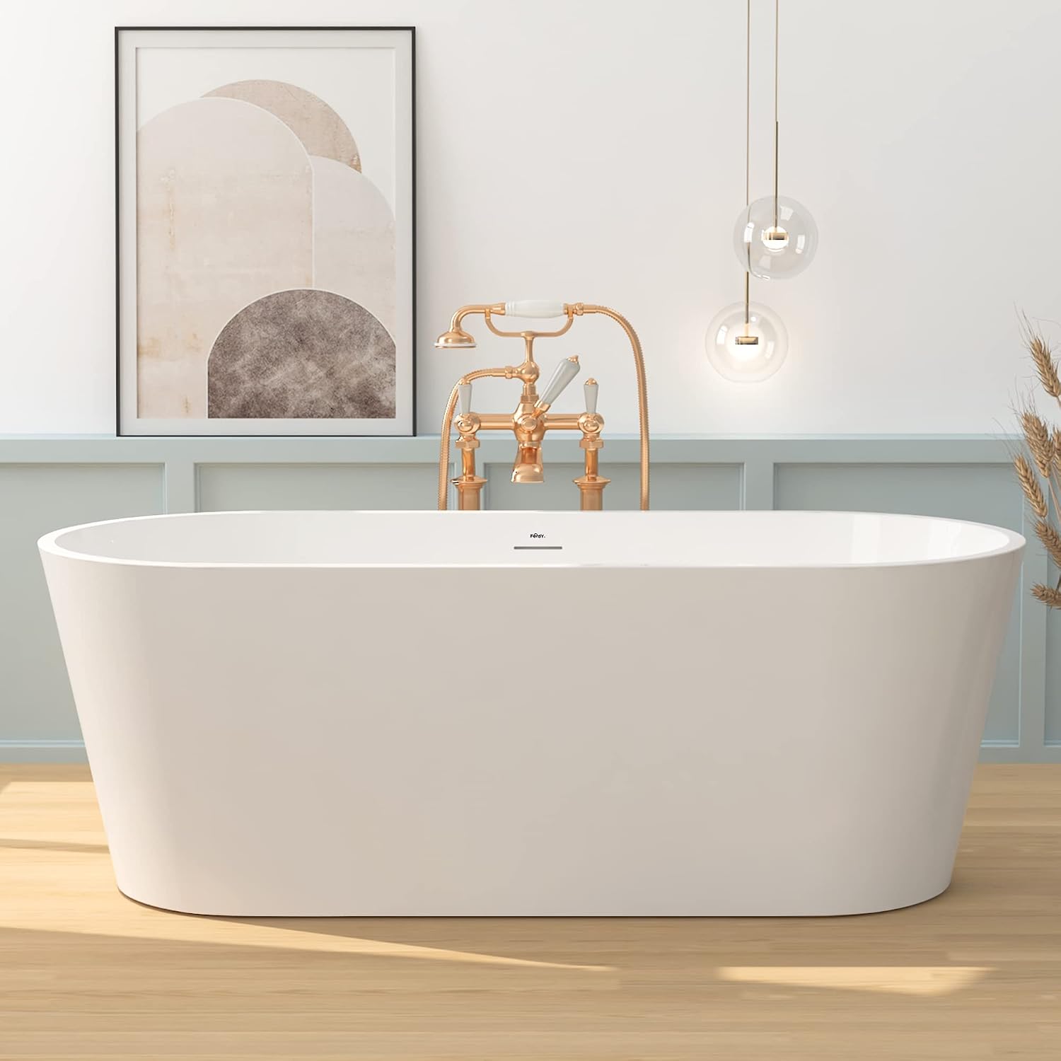 FerdY 67' Shangri-La Elite, Acrylic Freestanding Bathtub, Modern & Contemporary Design Soaking Tub with Brushed Nickel Pop-Up Drain & Bath Pillow for Bathtub,Thick Tub Pillows, Breathable 4D Air Mesh