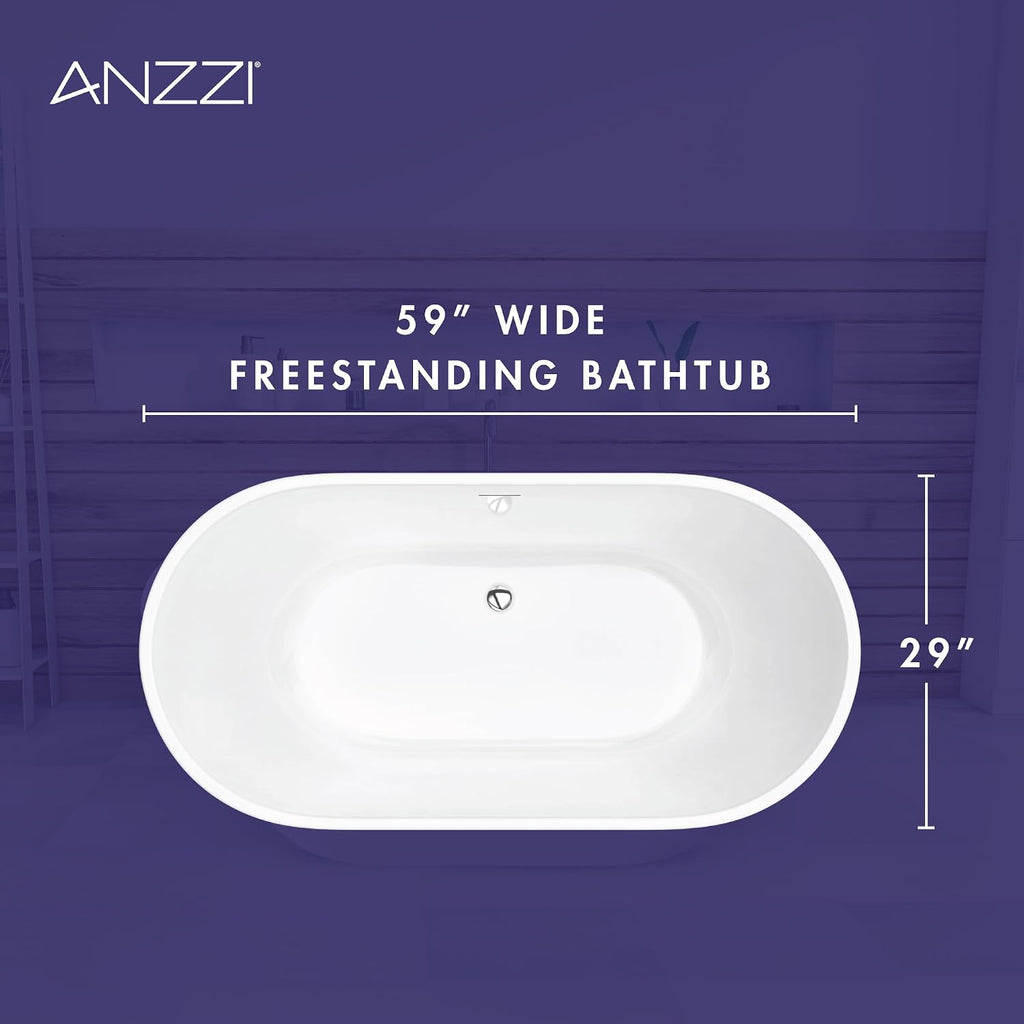 Mone 59 in. Acrylic Glossy Flatbottom Bathtub in White