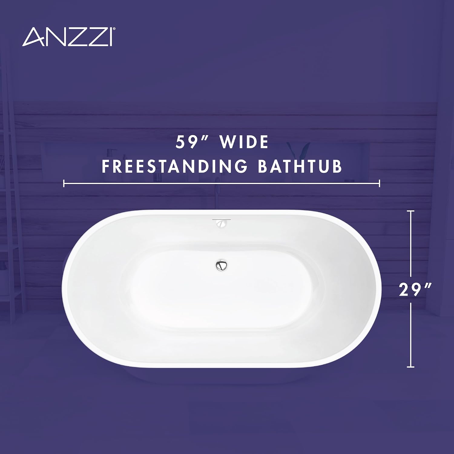Mone 59 in. Acrylic Glossy Flatbottom Bathtub in White