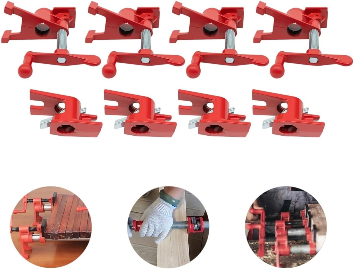4 Pack 3/4' Wood Gluing Pipe Clamp Set Heavy Duty PRO Cast Iron Bar Clamps Kit With Wide Base For Woodworking