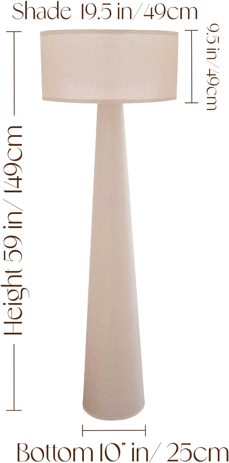 Floor Lamp - Branch and Wick – 59' Tall Standing Linen Lamp with Fabric Shade, LED Bulb Included – Elegant Corner Lamp for Living Room, Bedroom, Office - Taupe