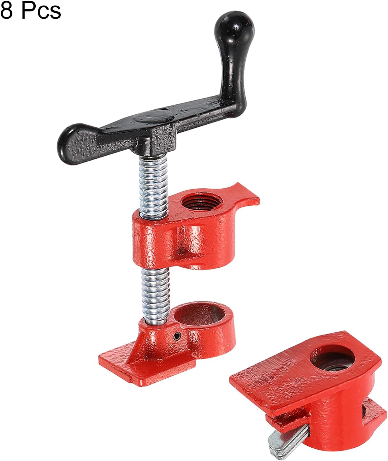 HARFINGTON 8Pcs Clamp Fixture 1/2' Black Pipe Steel Clamps Wood Gluing Pipe Clamp Set Cast Iron Woodworking Tool for Gluing and Drilling
