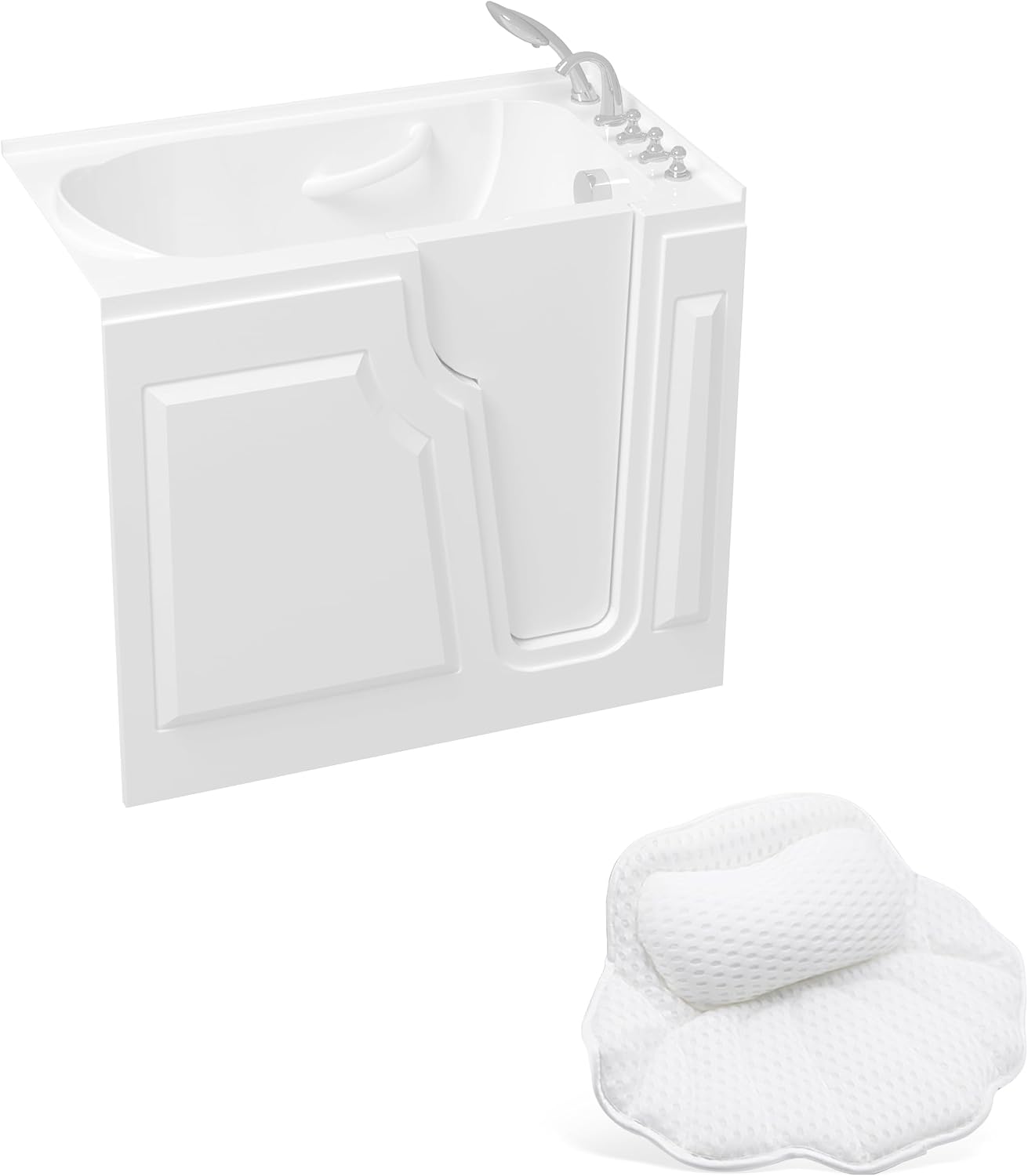 FerdY Floridian 52' x 30' Walk-in Bathtub with Right-Side Door Opening and Quick Fill and Drain System& Bath Pillow for Bathtub,Thick Tub Pillows, Ergonomic Head Neck and Back Support