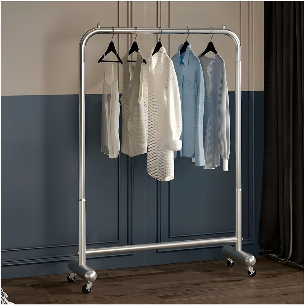 Stainless Steel Clothes Rail with Wheels, Heavy Duty Portable Clothing Organizer, Freestanding Rolling Coat Rack, for Bedrooms and Boutiques (Silver 60x40x130 cm)