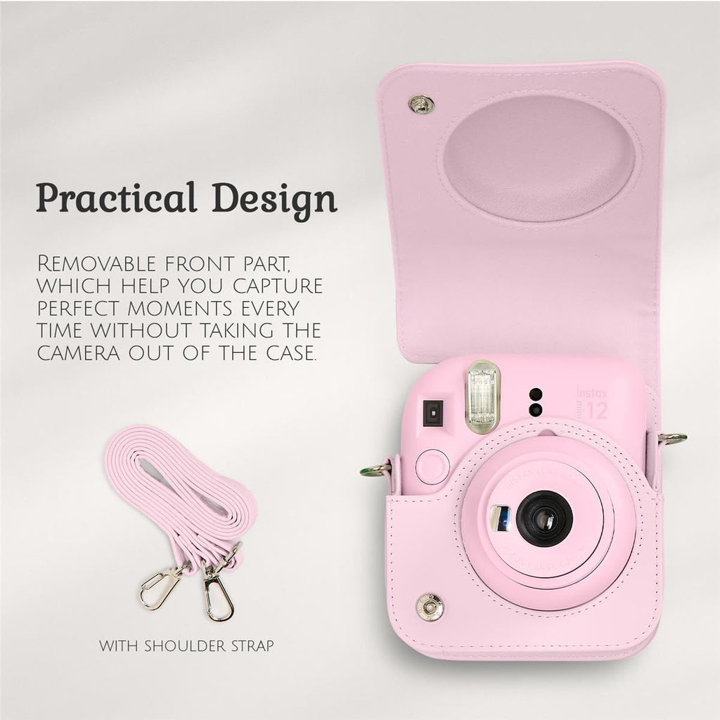 Fujifilm Instax Mini 12 Instant Film Camera, Blossom Pink Bundle with Instax Mini Custom Case, Accessory Kit and Daylight Film, 4x Twin Pack (80 Exposures) ISO 800