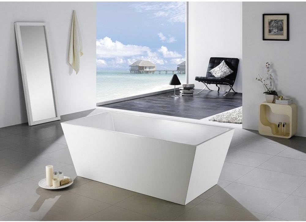 Kube Squadra 67' White Free Standing Bathtub Slim Rectangular Overflow