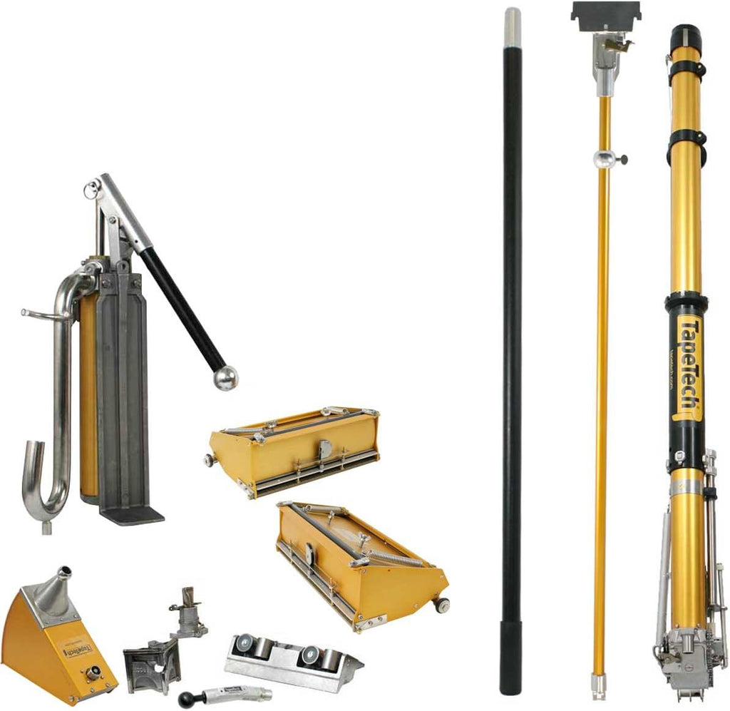 TapeTech Full 10/12 Drywall Taping & Finishing Set with Taper, Boxes, Pump, Gooseneck, Corner Roller, Angle Head, Angle Box, Filler, Handles