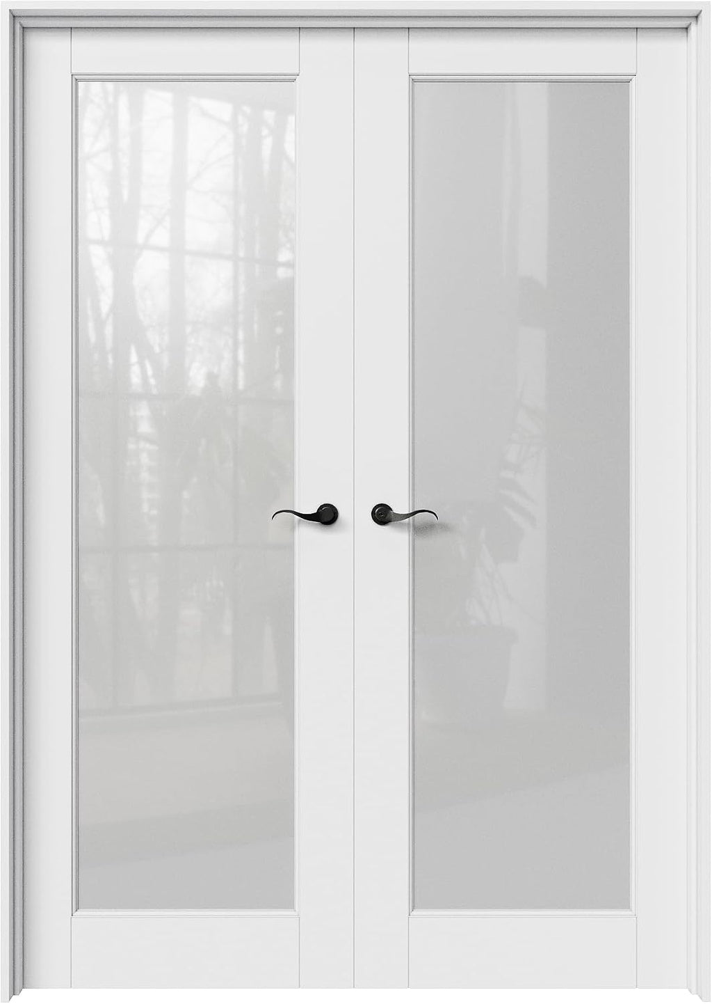 48' x 80' French Doors Interior (Double 24' x 80' Frosted Glass Door with Black Hinge Prehung Jamb Kit), Pre-Finished & Paintable, Prebuilt Home Door Panels & Assembly Required Jamb