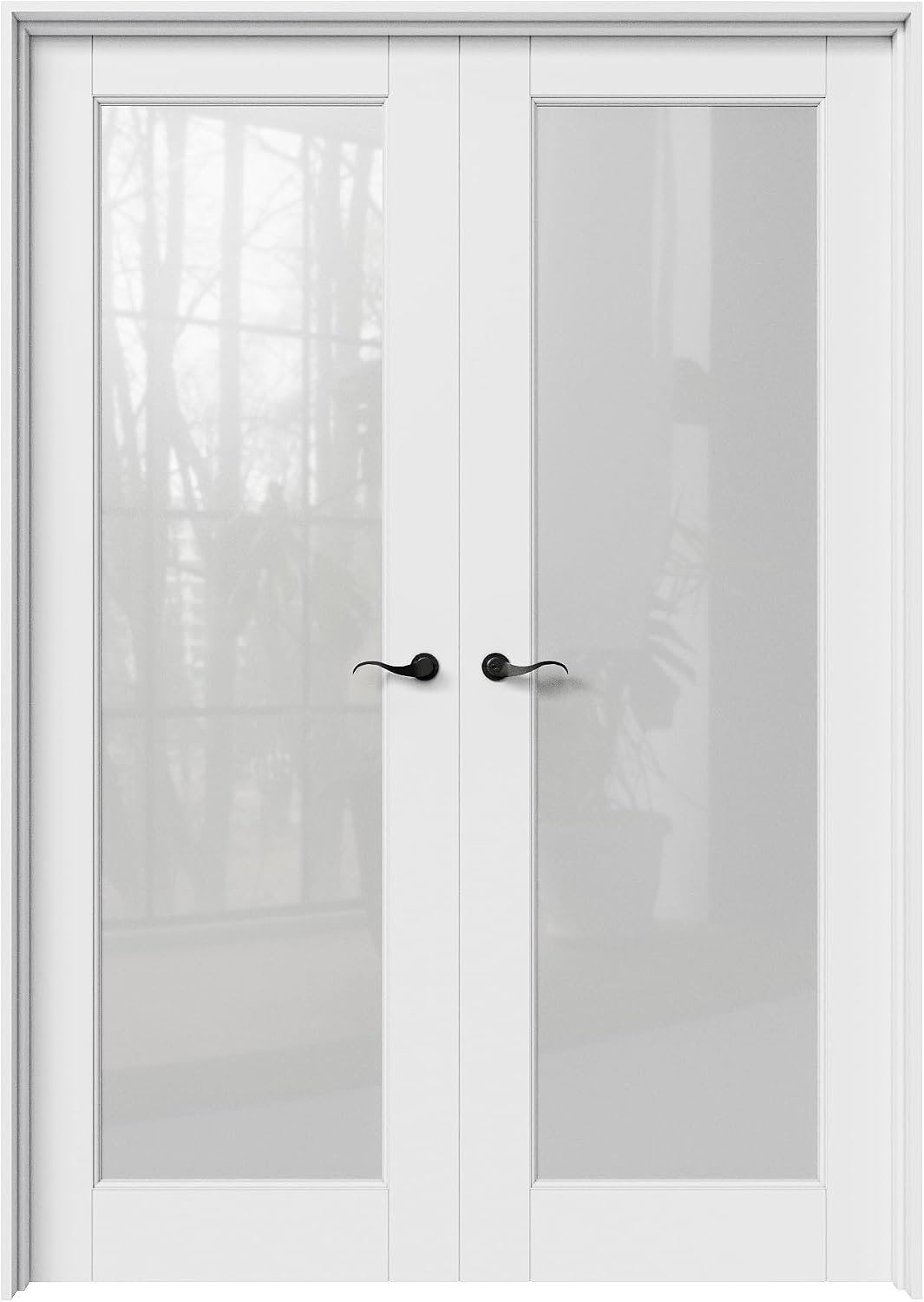 48' x 80' French Doors Interior (Double 24' x 80' Frosted Glass Door with Black Hinge Prehung Jamb Kit), Pre-Finished & Paintable, Prebuilt Home Door Panels & Assembly Required Jamb