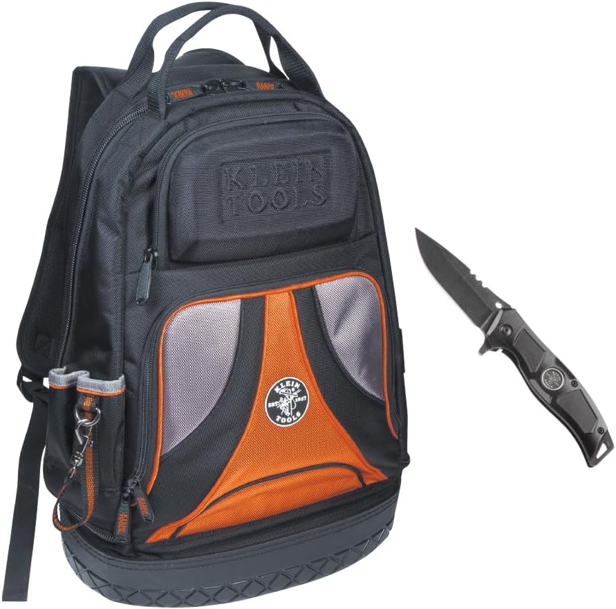 Klein Tools Backpack Kit with 39-Pocket Backpack and Electricians Pocket Knife, 2-Piece and 11-in-1 Ratcheting Screwdriver/Nut Driver Tool