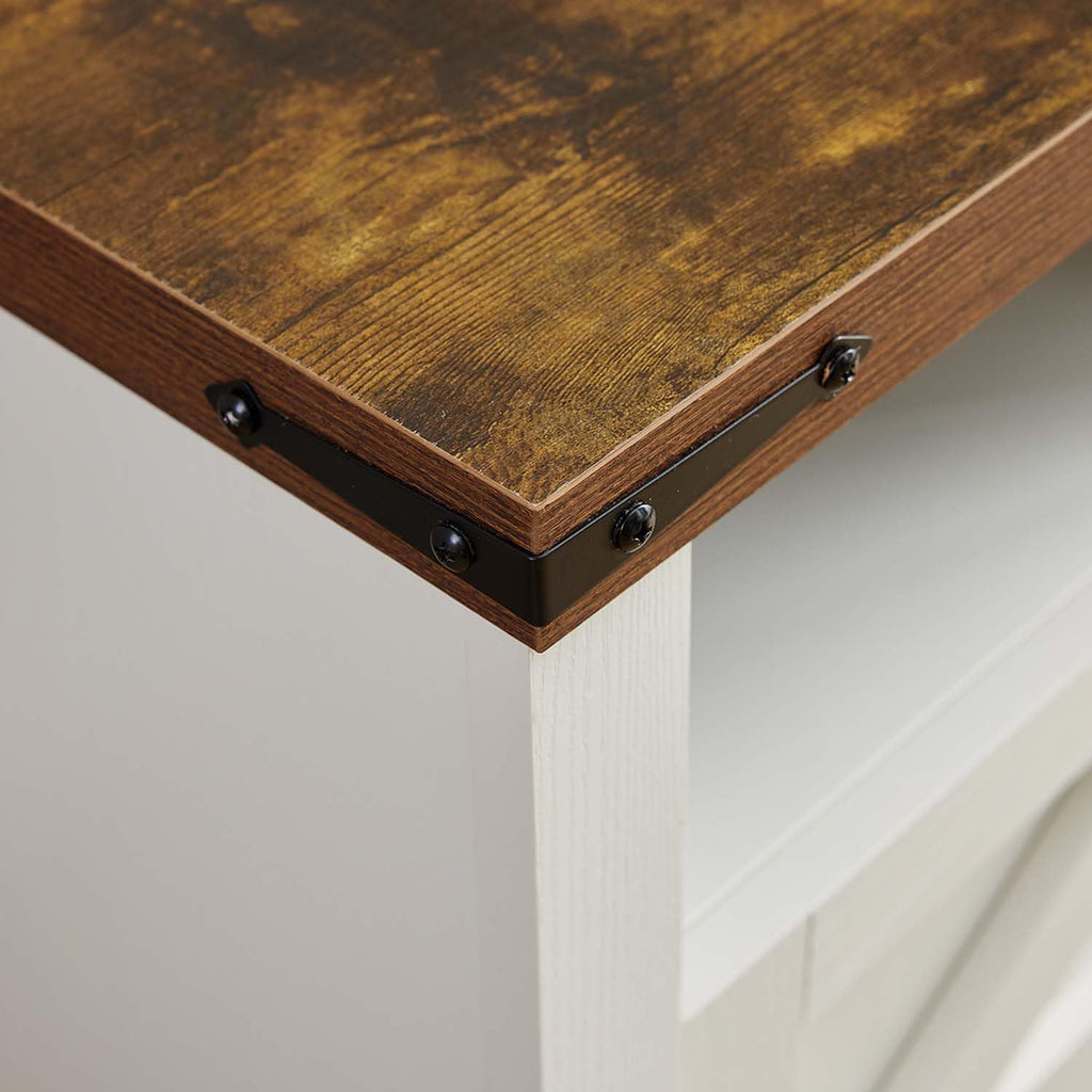 White Farmhouse End Table Set of 2, Rustic Nightstand with Barn Door and Shelf, Bedside Table with Charging Station for Living Room, Bedroom