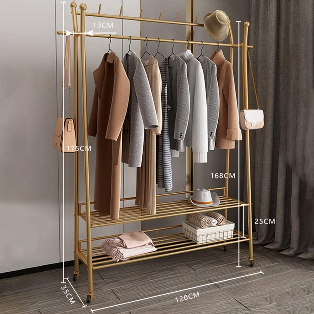 Freestanding Double Rod Garment Rack, for Hanging Clothes, Heavy Duty Clothes Rails with Bottom Shelf,120 * 35 * 175cm