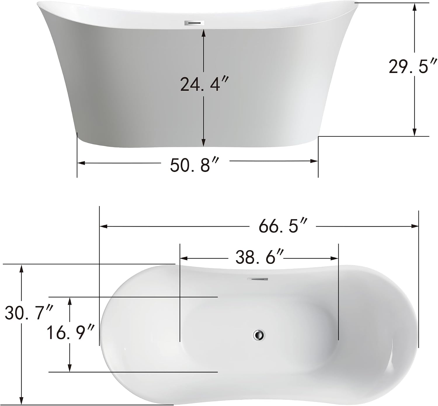 HomeBeyond 67 Inch Free Standing Bathtub | Acrylic Freestanding Soaking Tub deal for Spa-Like Baths, Modern Bathroom Stand Alone Tub Suitable for Couples, Singles, and Families, White