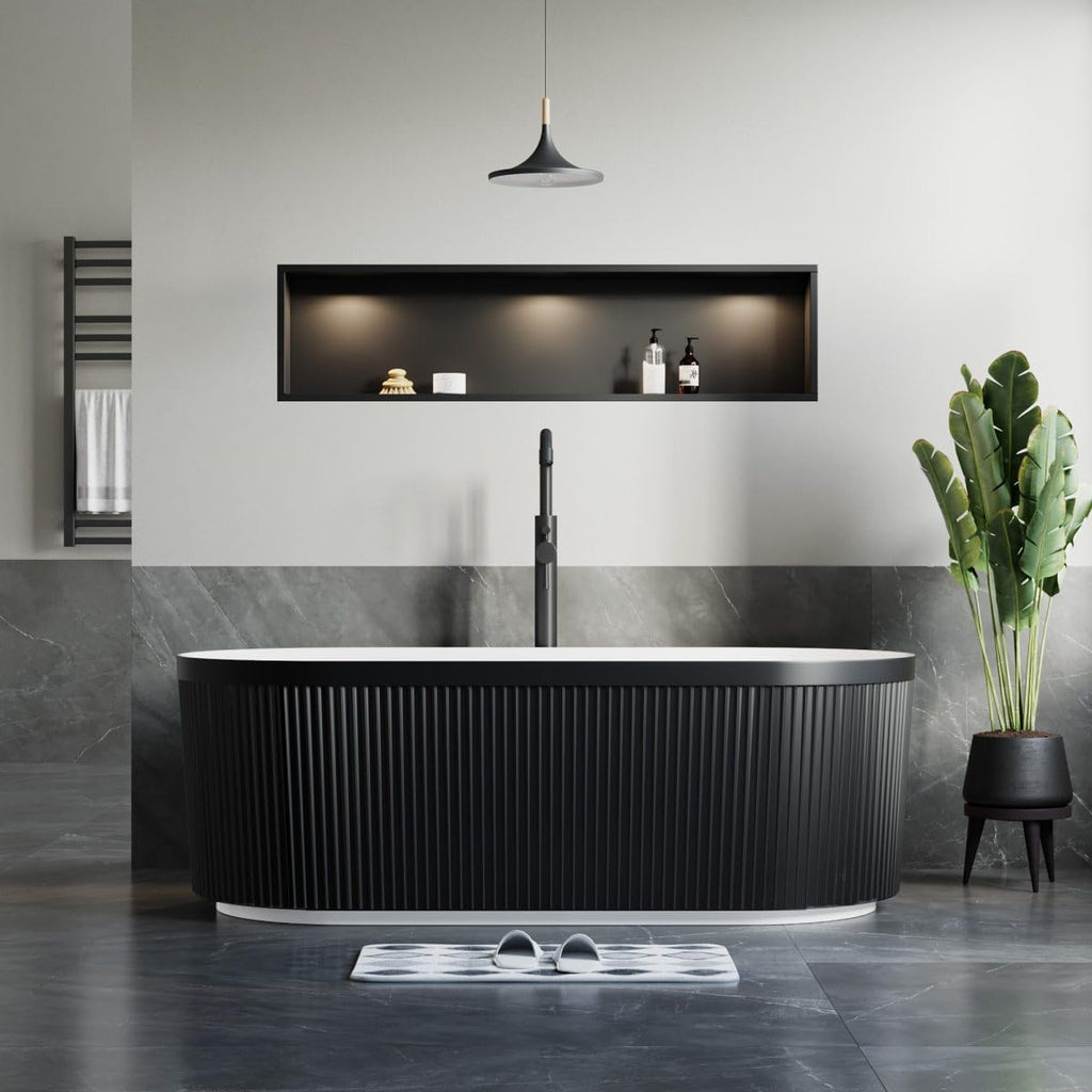 Dowell 67' x 31' Freestanding Bathtub, Acrylic Soaking Tubs, Fluted Design Oval Shape Bathtub W,Matte Black-081 6731 02