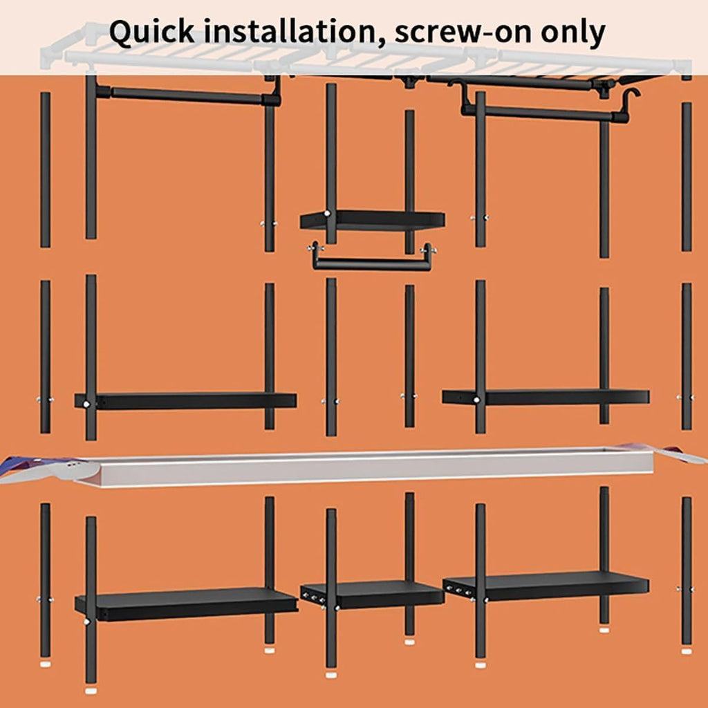 Closet Wardrobe Heavy Duty Garment Rack Portable Closet with Cover Clothing Rack Metal Wardrobe Closet Closet Storage Organizer(145 * 45 * 175cm)