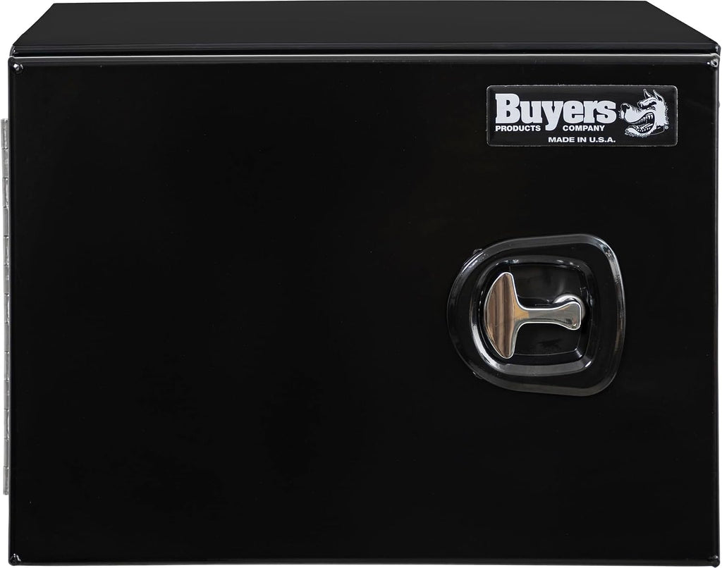 Buyers Products 1705800 Underbody Tool Box With Barn Door, 18x18x24 Inch, Black Powder-Coated, Made in USA, .100 inch Smooth Aluminum, 3-Point Locking, Truck Storage Toolbox For Work Vehicles
