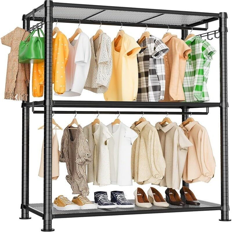 Garment Rack Hanging Clothes Heavy Duty 17.7' d X 29.1' w 72.84' h Black Metal Finish Adjustable Shelving