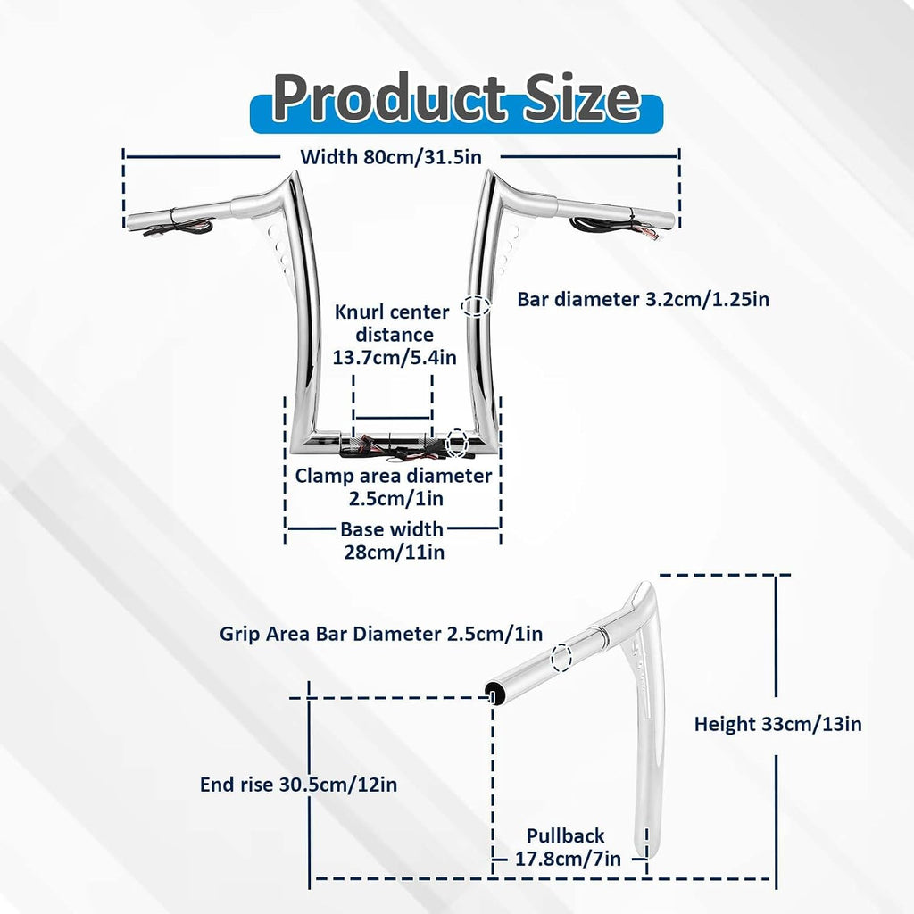 Wsays 12' Pre-wired Handlebar 1.25' Bar Diameter Ape Sharp Compatible with Harley Softail 2011-2024 Fit Dyna 2012-2017 Fit Sportster 2011-2022 Fit Touring Road King 2015-Later, Chrome